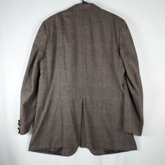 Vintage Kingsridge 44R Pure Wool Brown Plaid Herringbone Blazer Sport Coat - Picture 2 of 12